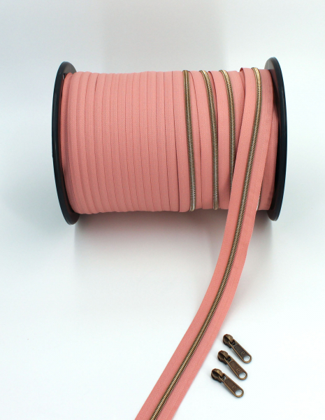 Endlosreißverschluss metallisiert dusty rose/ messing-antik (1m)